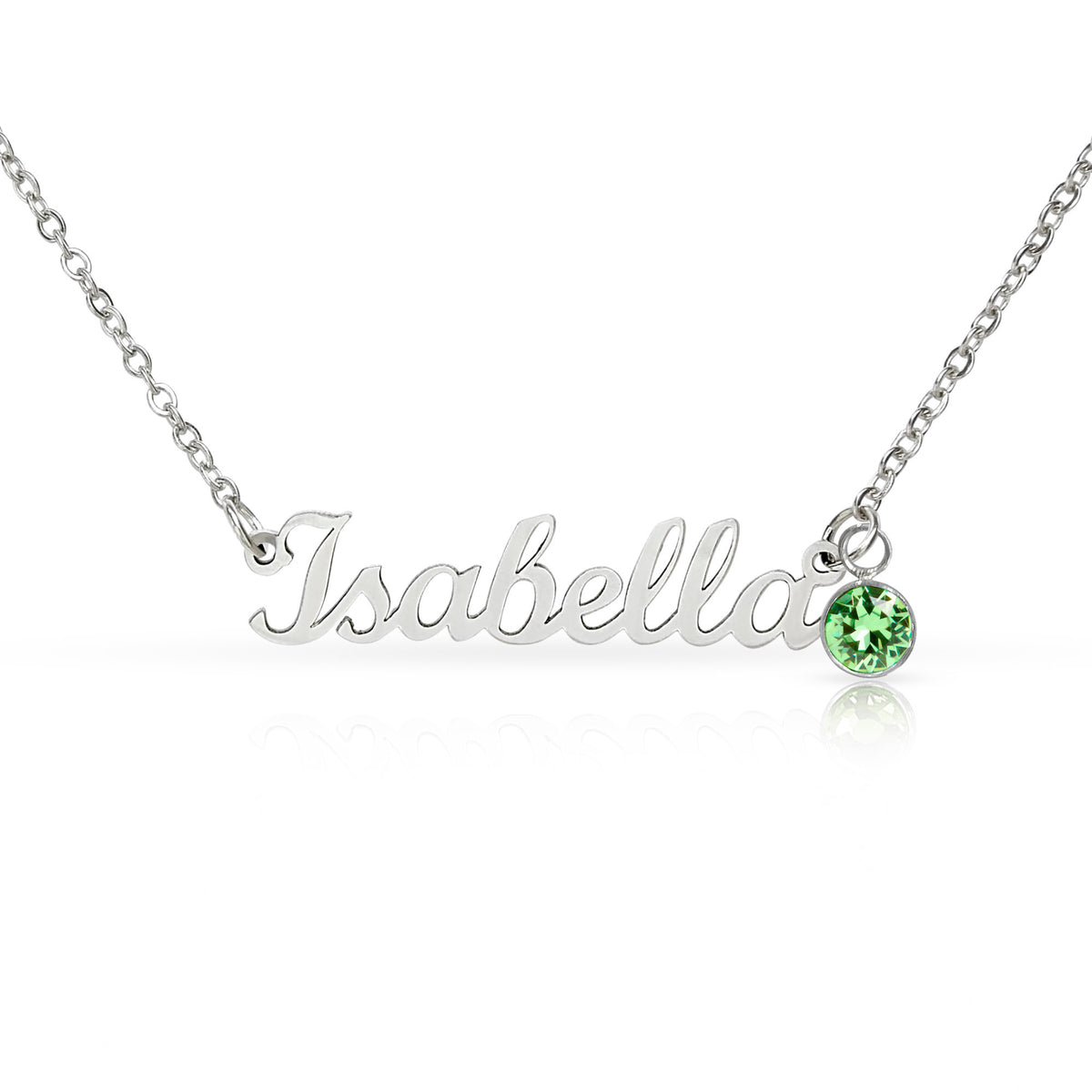 Polished Stainless Steel – Customize Name Necklace with Birthstone August