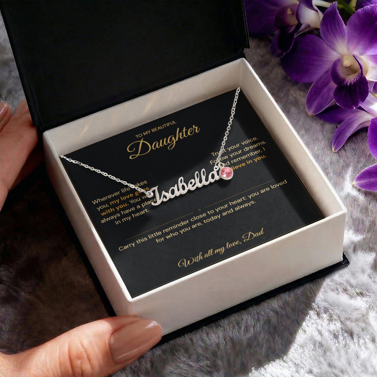 Polished Stainless Steel – Customize Name Necklace with Birthstone Silver LF 2