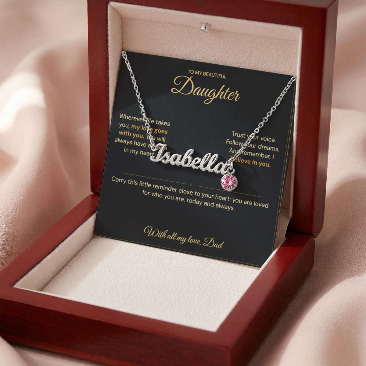 Polished Stainless Steel – Customize Name Necklace with Birthstone Luxury box