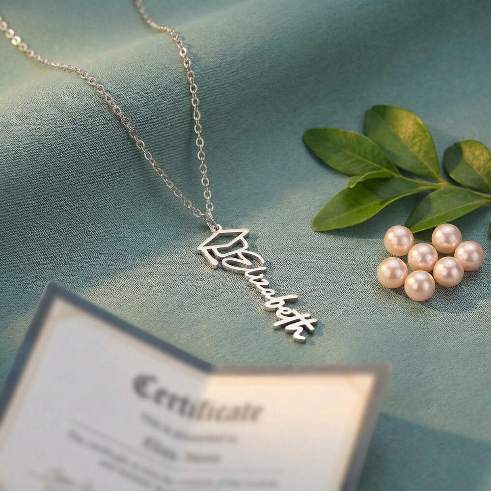 Polished Stainless Steel – Graduation Cap Name Necklace Silver Lifestyle 8