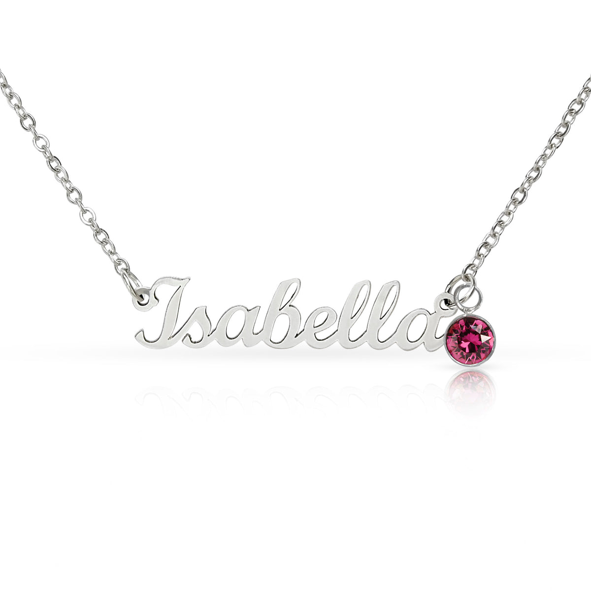 Polished Stainless Steel – Customize Name Necklace with Birthstone February