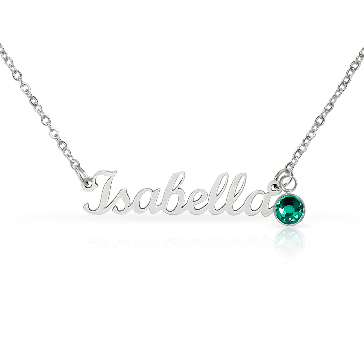 Polished Stainless Steel – Customize Name Necklace with Birthstone May