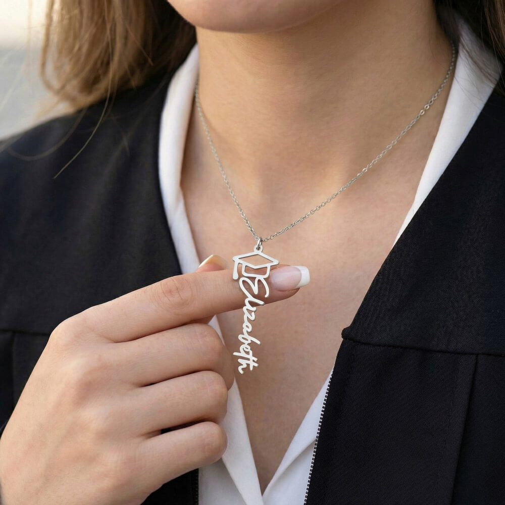 Polished Stainless Steel – Graduation Cap Name Necklace Silver Lifestyle 6