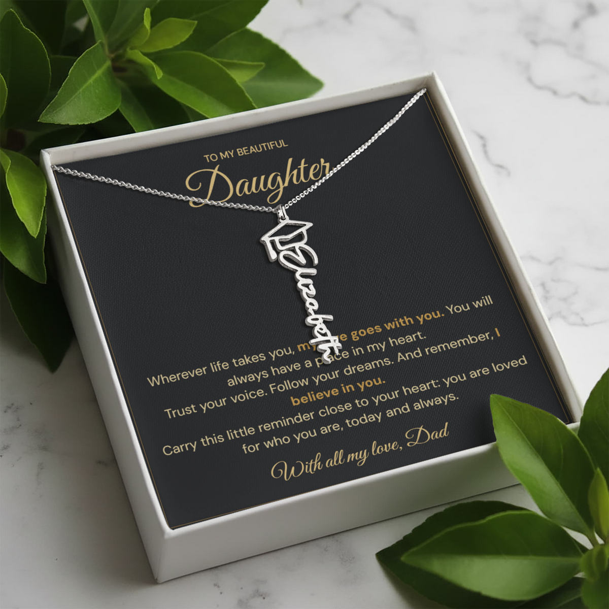 Polished Stainless Steel – Graduation Cap Name Necklace Silver standard 3