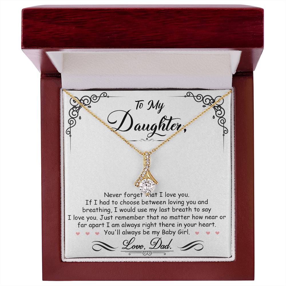 Gold daughter message necklace displayed in a red luxury gift box