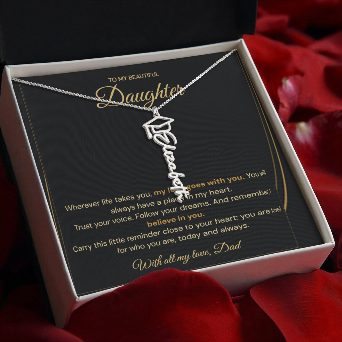 Polished Stainless Steel – Graduation Cap Name Necklace Silver standard 2