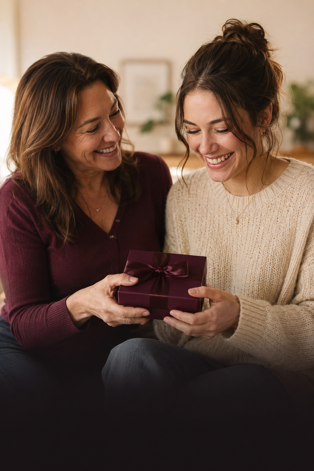 Bonus mother giving a meaningful gift to her bonus daughter