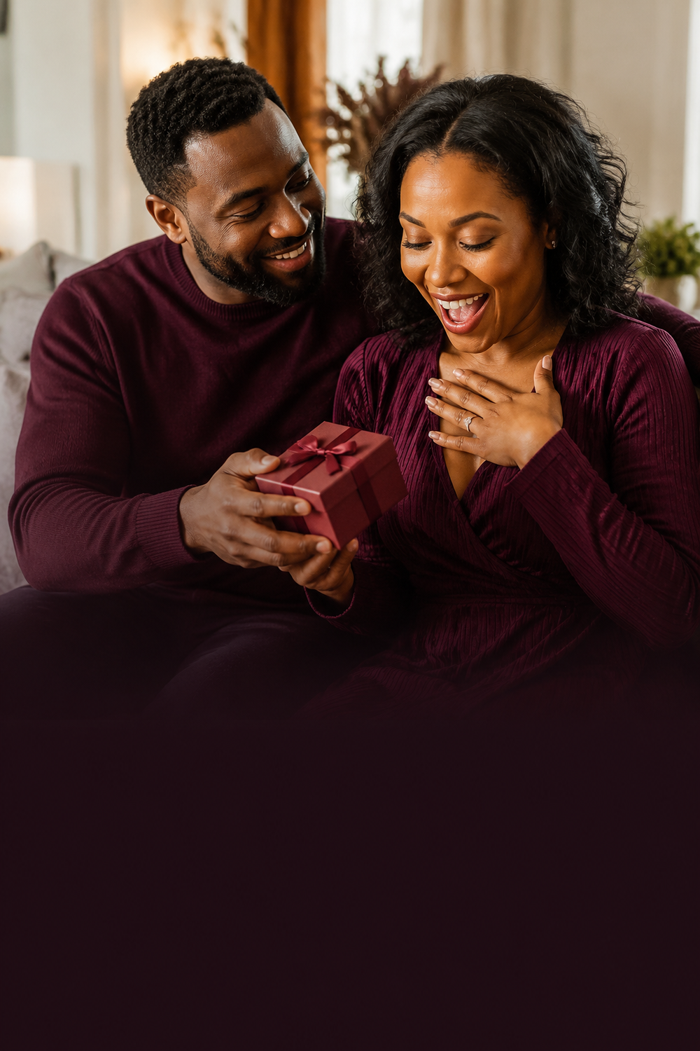 Husband giving a meaningful gift to his wife