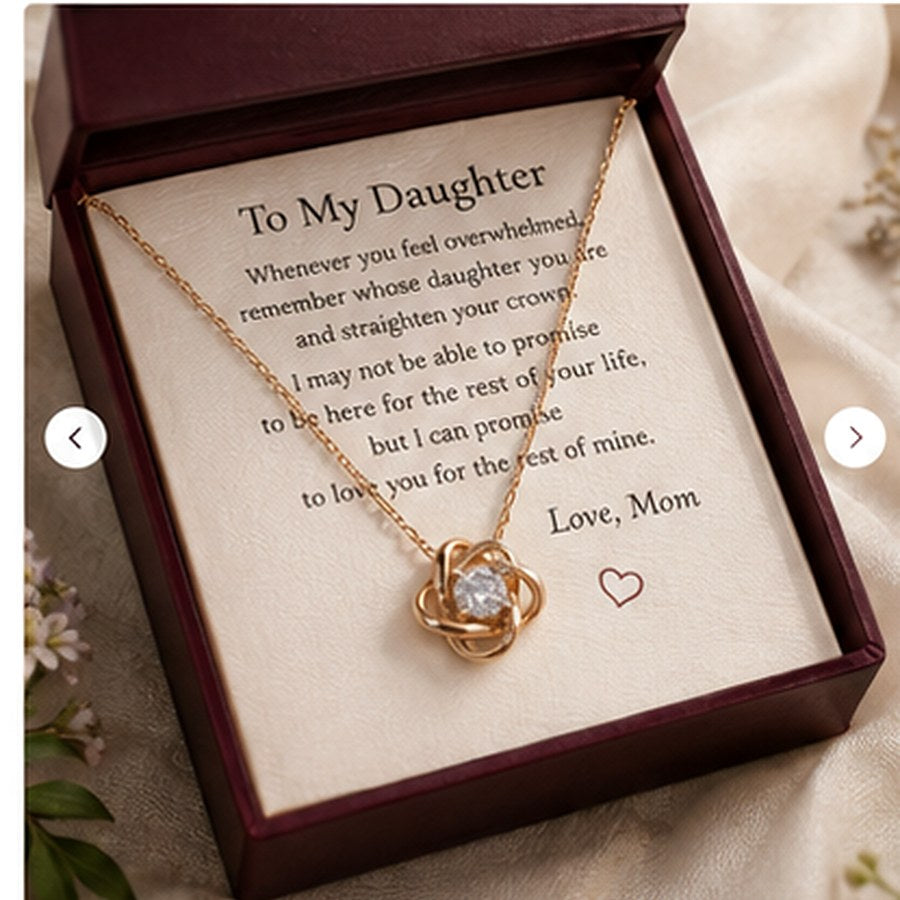 A sentimental necklace presented with a heartfelt message card